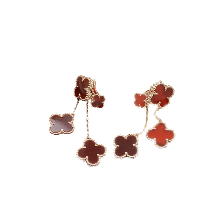 [⭐JeweliWhal]CLOVER EARRINGS CARNELIAN 4 MOTIFS PINK GOLD