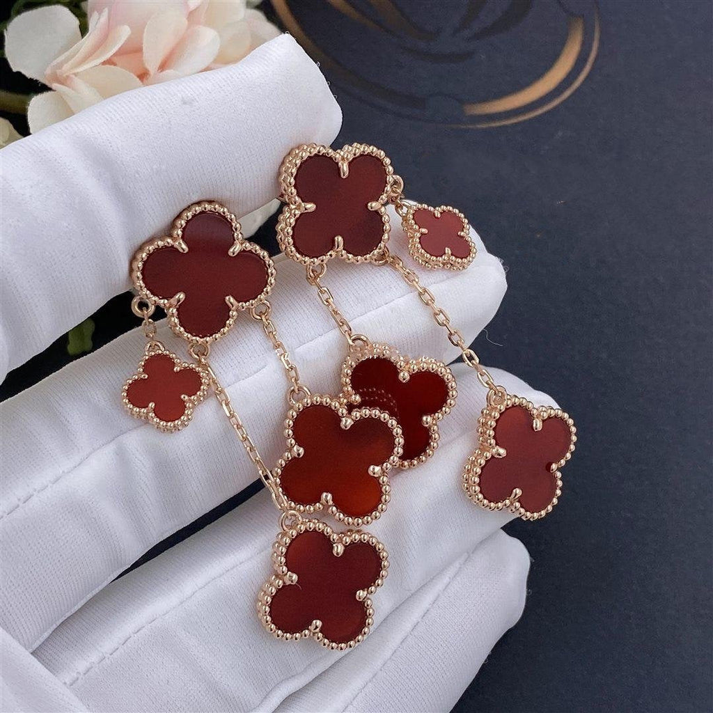 [⭐JeweliWhal]CLOVER EARRINGS CARNELIAN 4 MOTIFS PINK GOLD