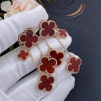 [⭐JeweliWhal]CLOVER EARRINGS CARNELIAN 4 MOTIFS PINK GOLD
