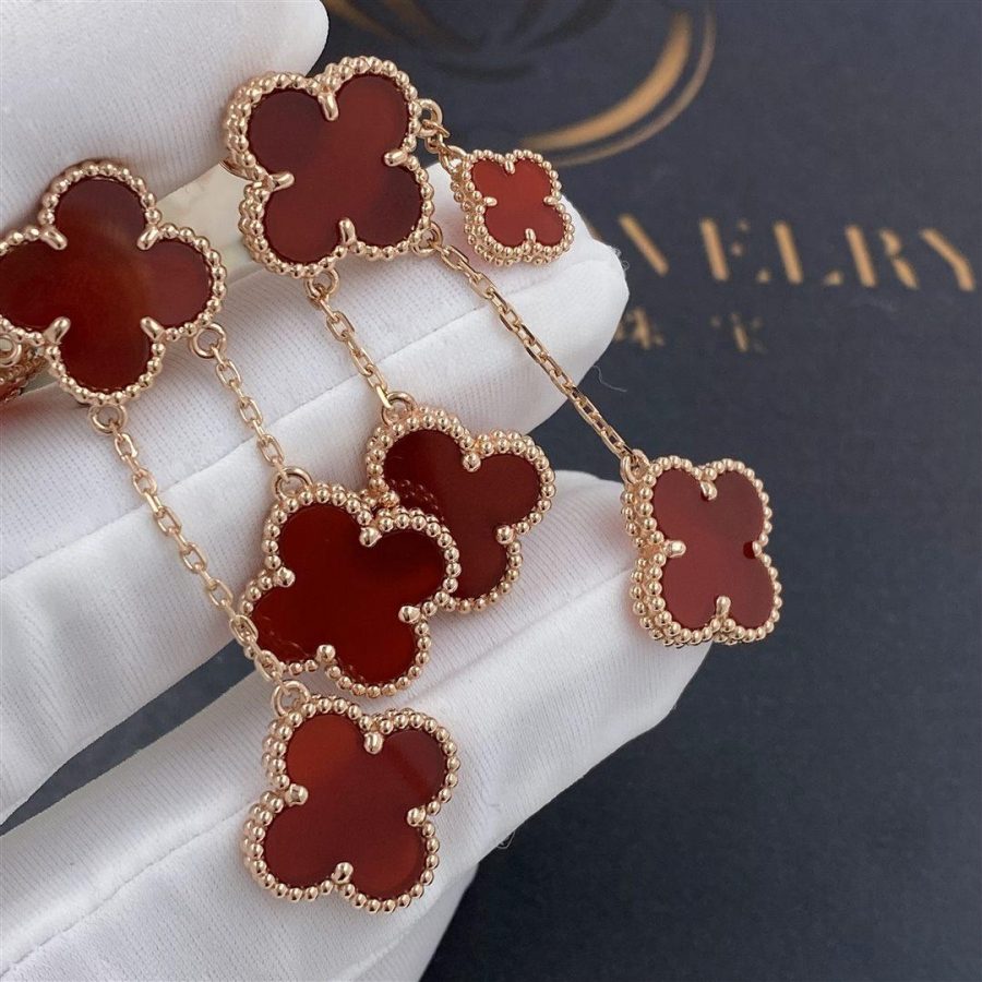 [⭐JeweliWhal]CLOVER EARRINGS CARNELIAN 4 MOTIFS PINK GOLD