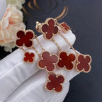 [⭐JeweliWhal]CLOVER EARRINGS CARNELIAN 4 MOTIFS PINK GOLD