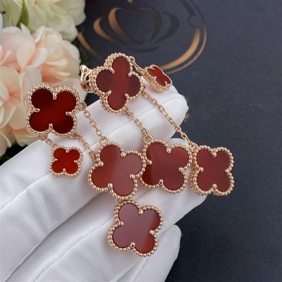 [⭐JeweliWhal]CLOVER EARRINGS CARNELIAN 4 MOTIFS PINK GOLD