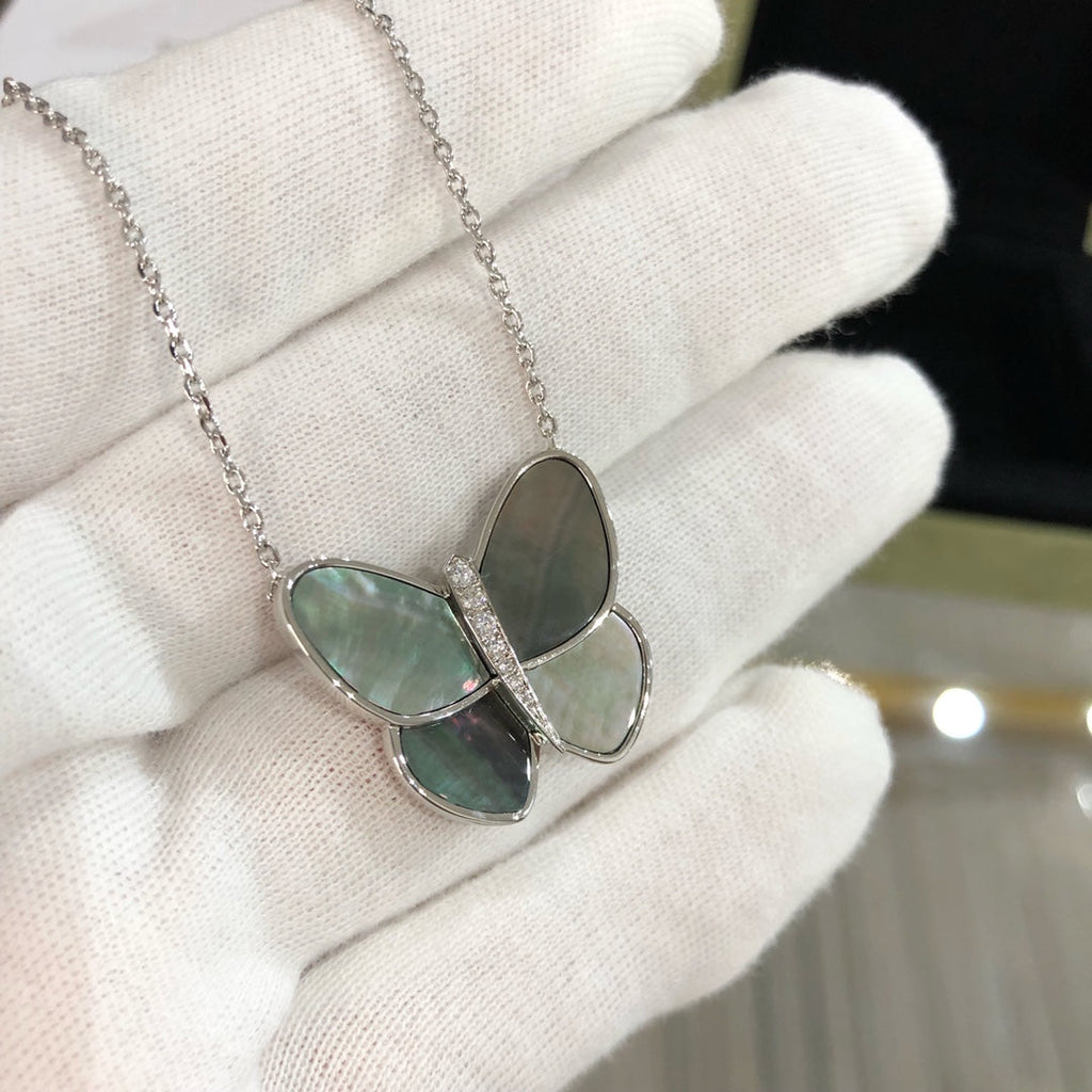 [⭐JeweliWhal]大きなバタフライシルバーペンダントダイヤモンドネックレス