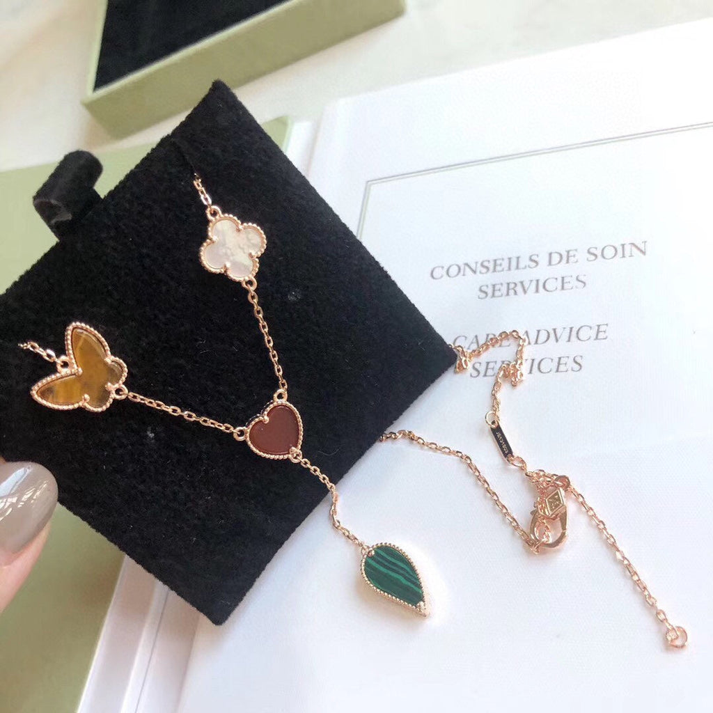 [⭐JeweliWhal]LUCKY SPRING 4 MOTIFS ROSE GOLD NECKLACE