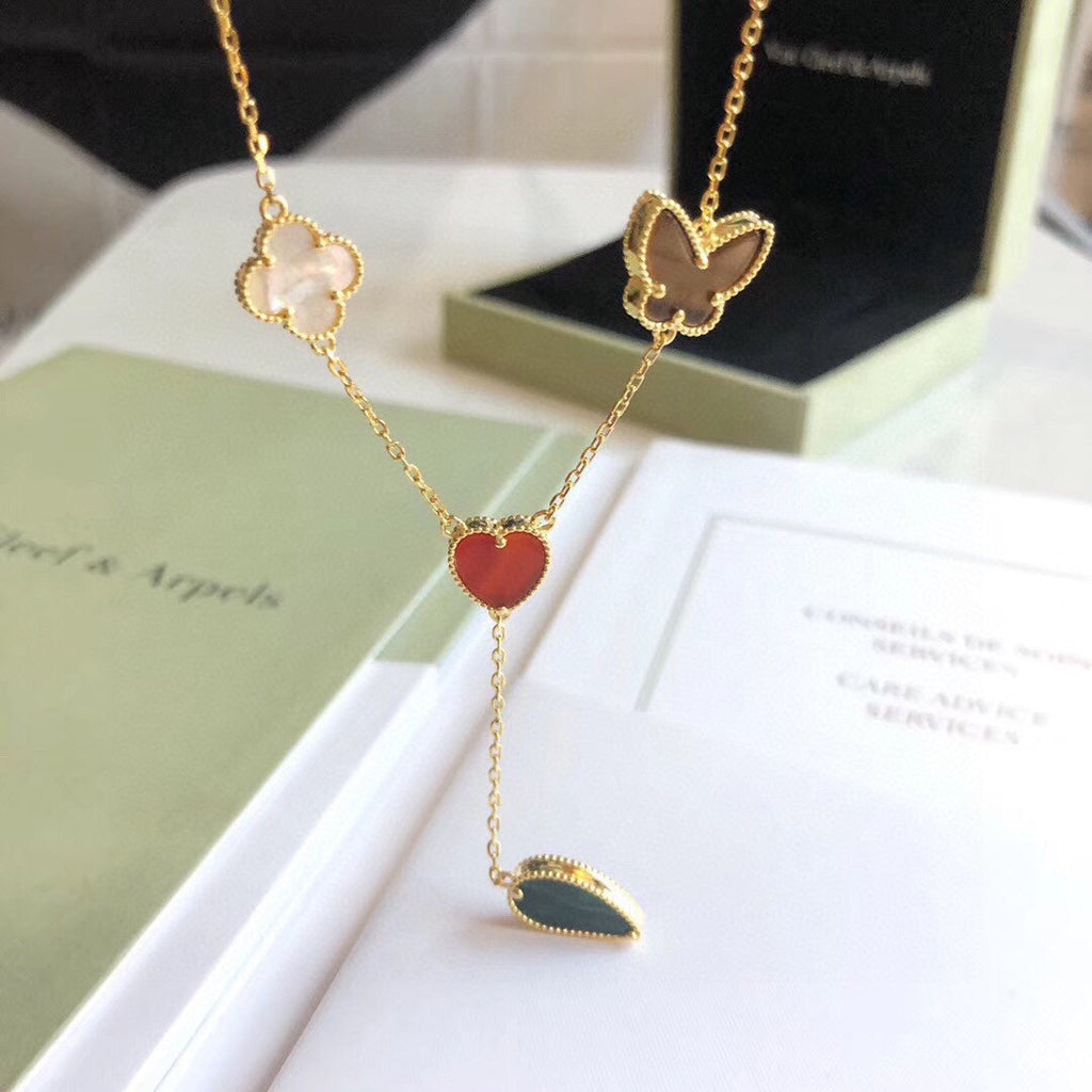 [⭐JeweliWhal]LUCKY SPRING 4 MOTIFS ROSE GOLD NECKLACE