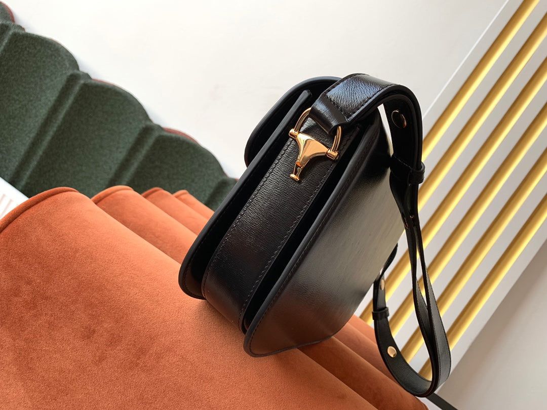 GG 1955 ホースビットバッグ 25cm ブラックカーフスキン ゴールド金具