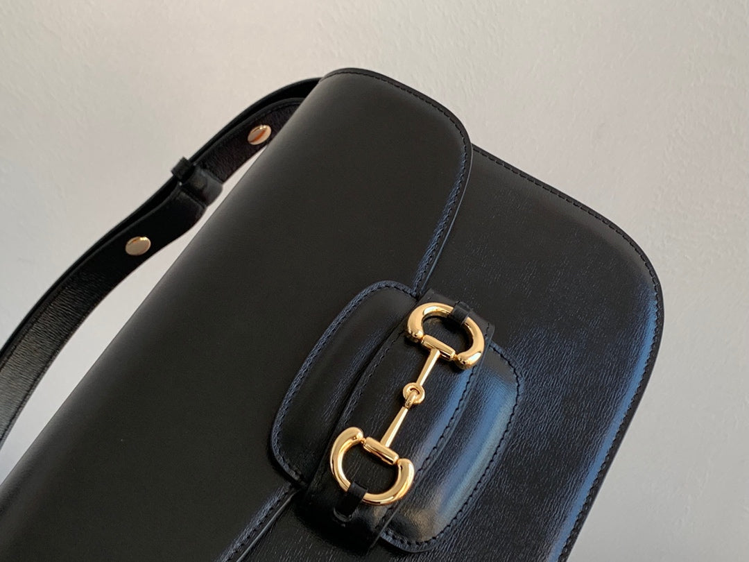 GG 1955 ホースビットバッグ 25cm ブラックカーフスキン ゴールド金具