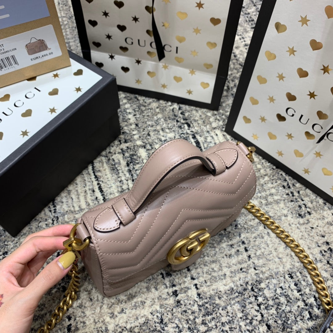 GGマーモント 21cm ミニトップ ダークベージュ カーフスキン ゴールド金具