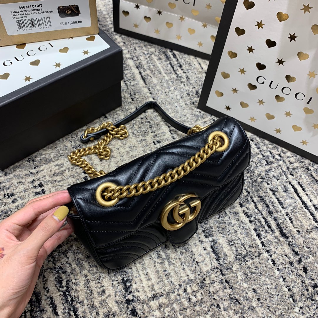 GGマーモント 22cm ブラックカーフスキン ゴールド金具