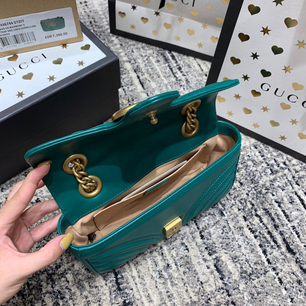 GGマーモント 22cm ターコイズカーフスキン ゴールドハードウェア