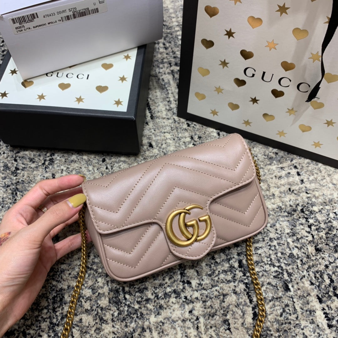 GGマーモント ミニ 16.5cm ダークベージュ カーフスキン ゴールド金具