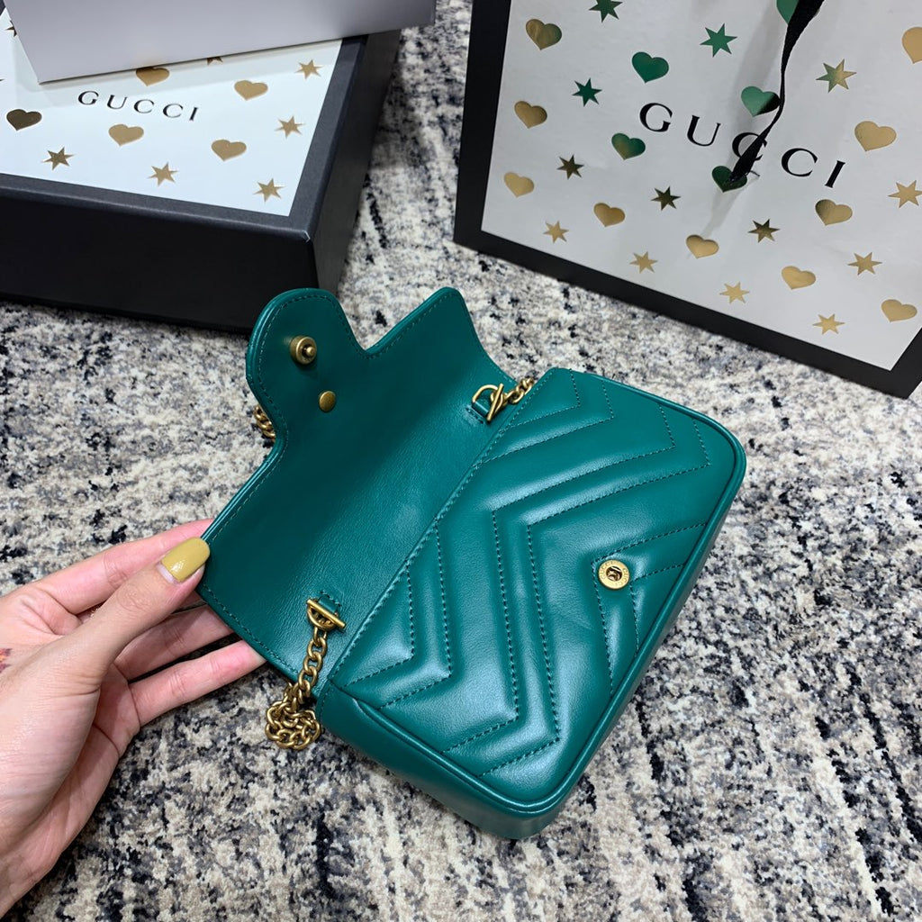 GGマーモント ミニ 16.5cm ターコイズ カーフスキン ゴールド金具