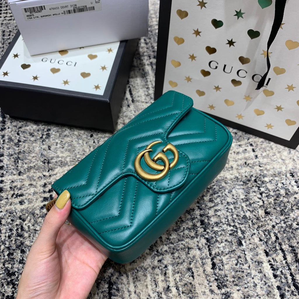 GGマーモント ミニ 16.5cm ターコイズ カーフスキン ゴールド金具