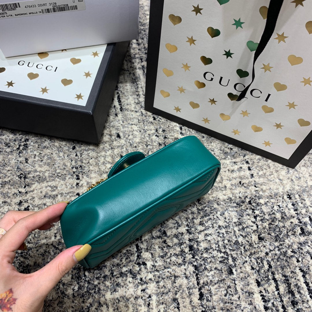 GGマーモント ミニ 16.5cm ターコイズ カーフスキン ゴールド金具