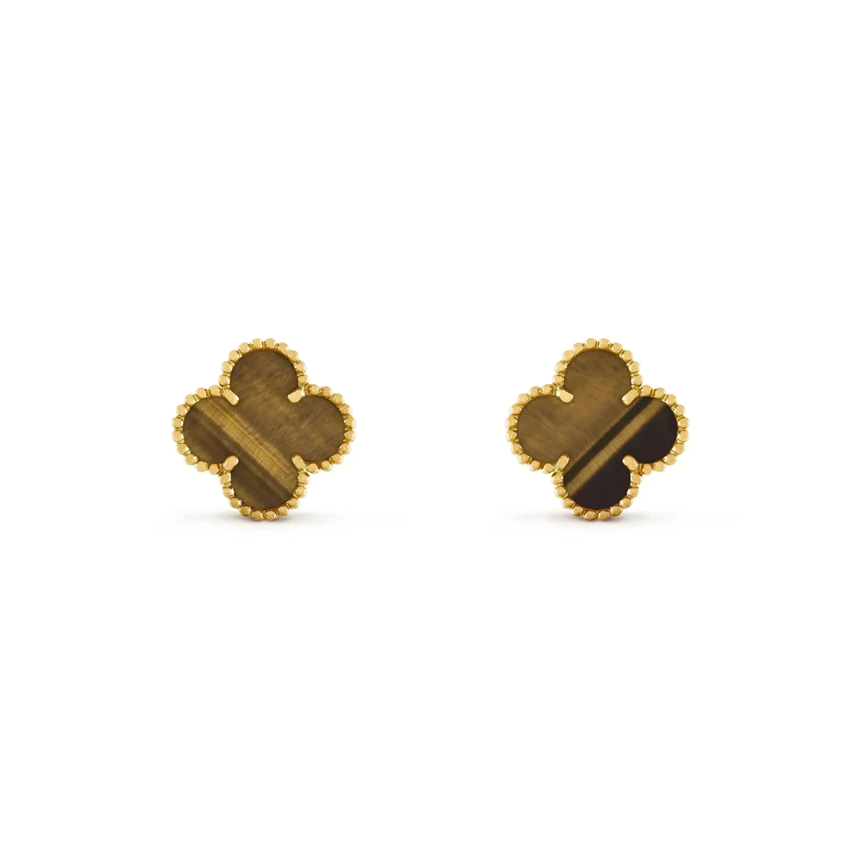 [⭐JeweliWhal]CLOVER MEDIUM 1 MOTIFS TIGER EYE EARRINGS